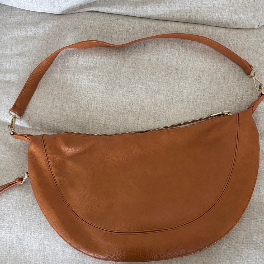 Anthropologie Tan Crescent Shoulder Bag with extra strap